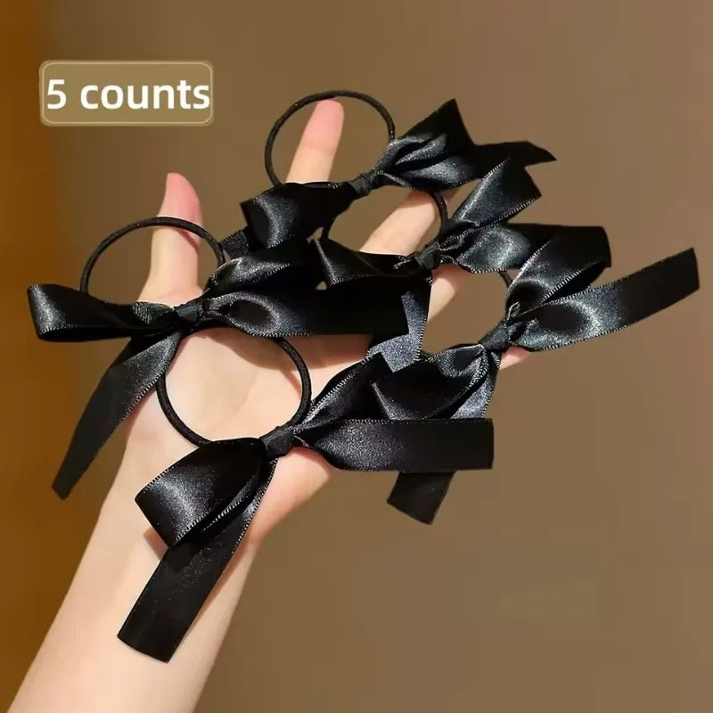 5Pcs Women's Style, Fashionable and Cute, Black Bow Hair Tie, Suitable for Daily Use, Recommended Gift Hair Accessories💎