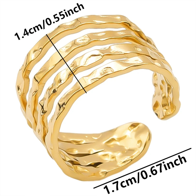 Chic 6pcs/lot Real Gold Color Wide Multi-layer Stainless Steel Ring Love Leaf Rainbow Rings Bulk Sale Women Jewelry Charms Gifts|with LUREA💛