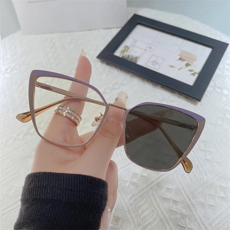 New Fashion Brand Design Retro Cat Eye Frame Photochromic Anti Blue Light Computer Women Reading Glasses Farsighted Diopters 0-6♥️