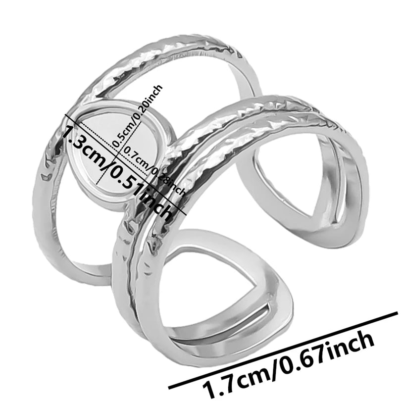 7pcs  Blank Base High Quality Stainless Steel Silver Color Ring Oval Peach Heart Quadrilateral Opening Adjustable Rings Femmes💕| Lurea accessories