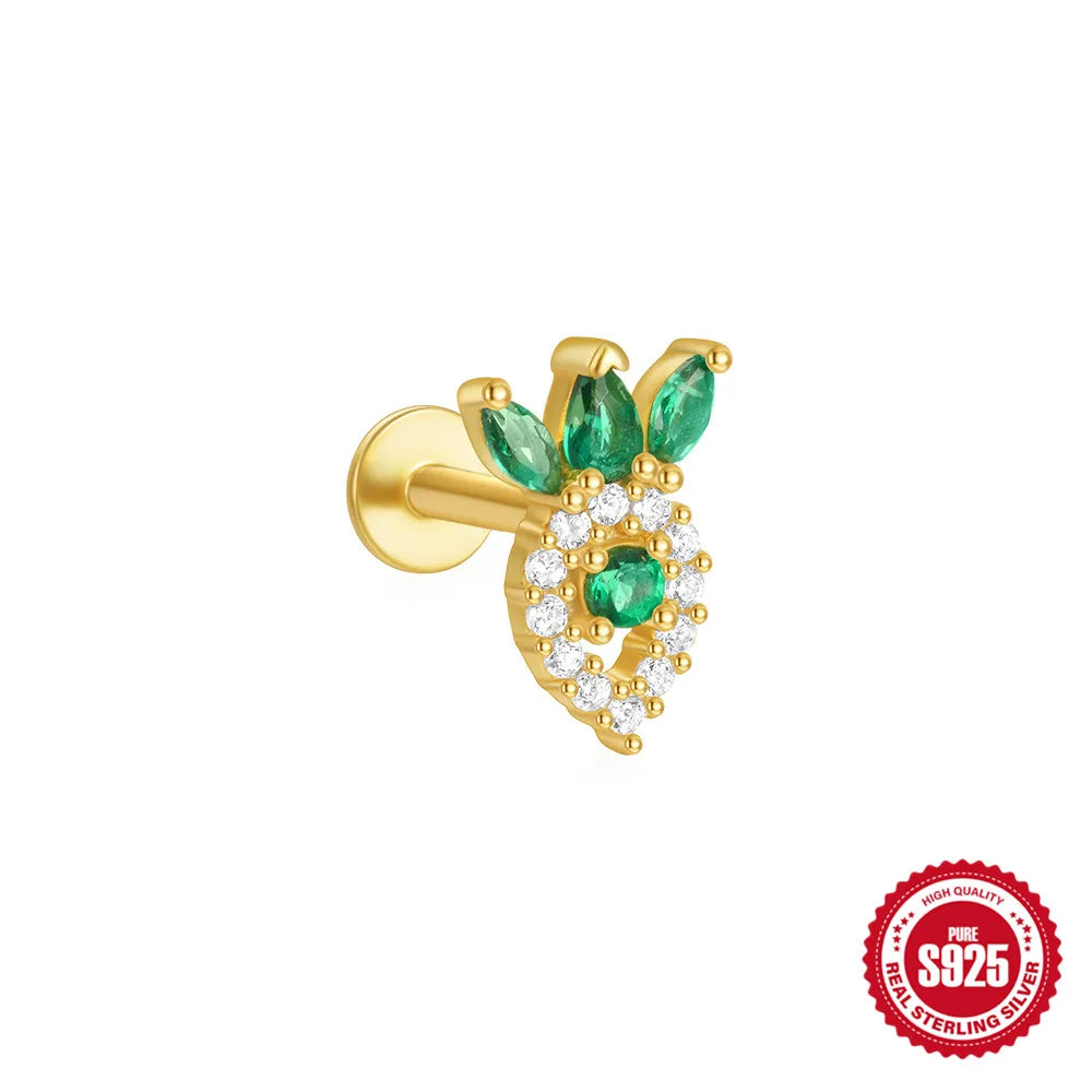 CANNER 1Pc 925 Silver Simple Horse Eye Natural Water Grass Round Surface Stud Earrings For Women 18K Gold Green Moss Ins Jewelry💚