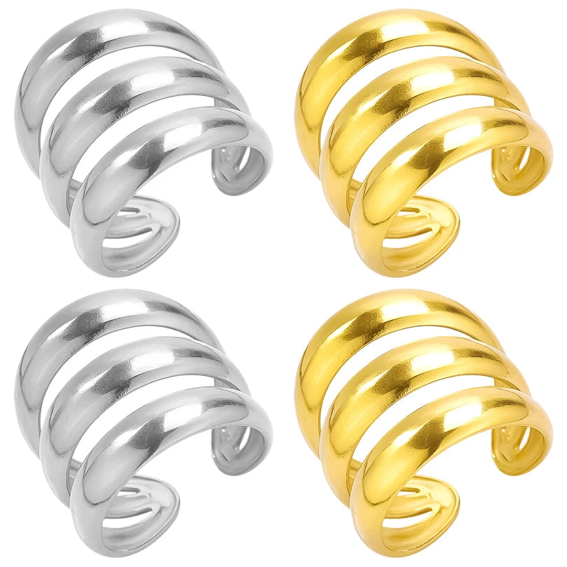 6pcs/lot Stainless Steel DIY Setting Rings Multi-layer Adjustable Open Rings Bases Jewelry Women Girls Anniversary Party Gifts