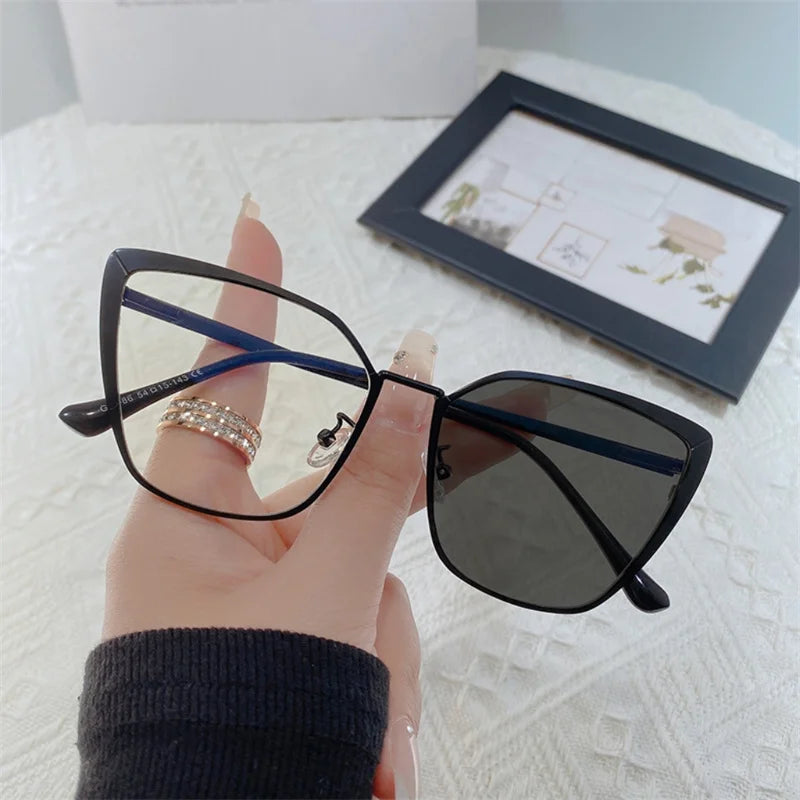 New Fashion Brand Design Retro Cat Eye Frame Photochromic Anti Blue Light Computer Women Reading Glasses Farsighted Diopters 0-6♥️