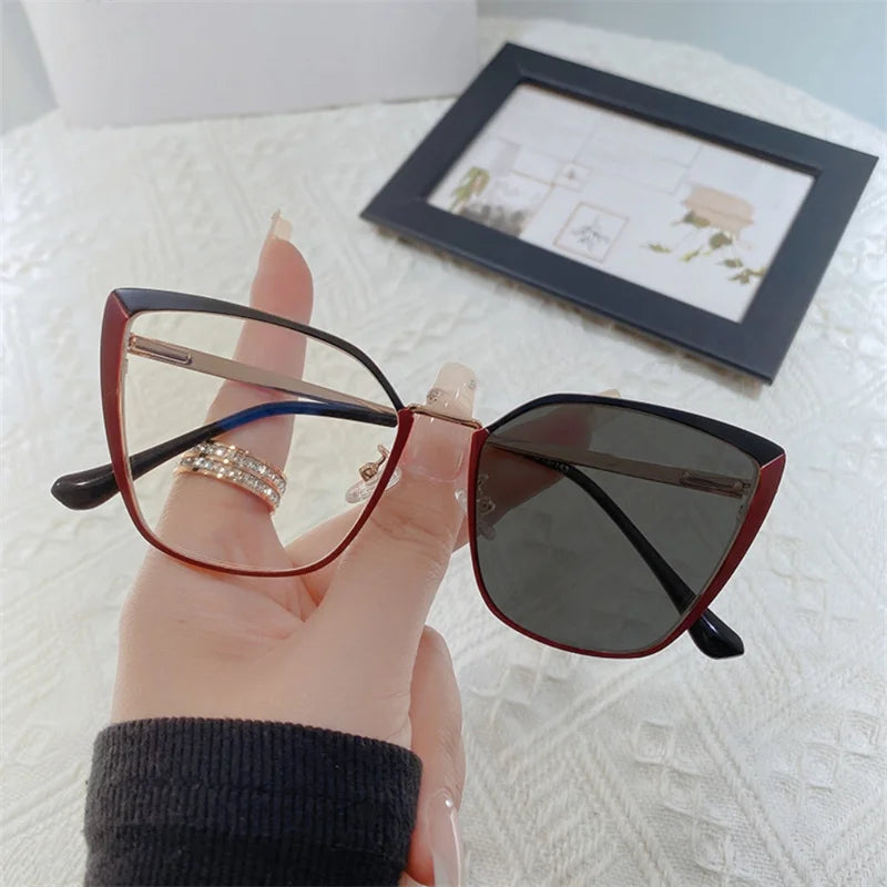 New Fashion Brand Design Retro Cat Eye Frame Photochromic Anti Blue Light Computer Women Reading Glasses Farsighted Diopters 0-6♥️