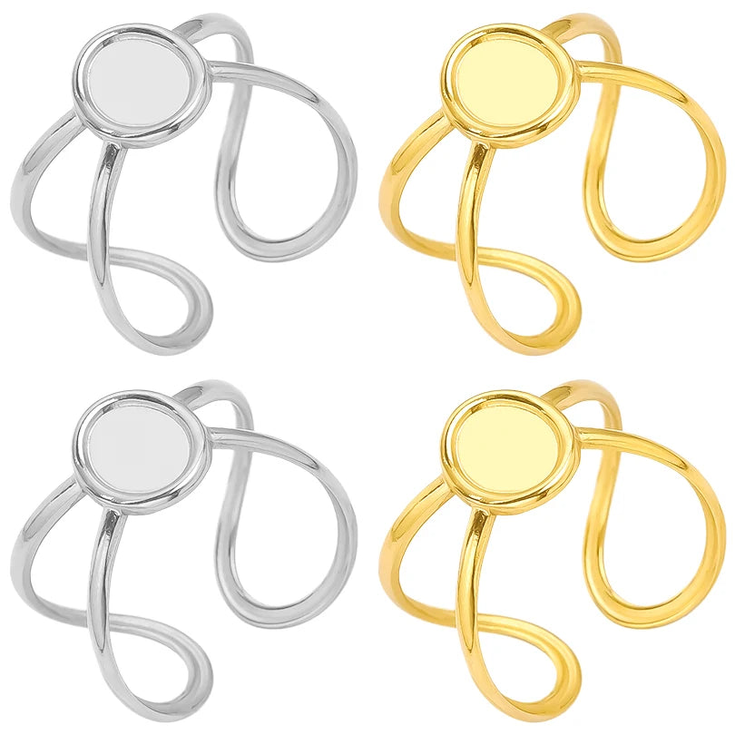 6pcs/lot Stainless Steel DIY Setting Rings Multi-layer Adjustable Open Rings Bases Jewelry Women Girls Anniversary Party Gifts