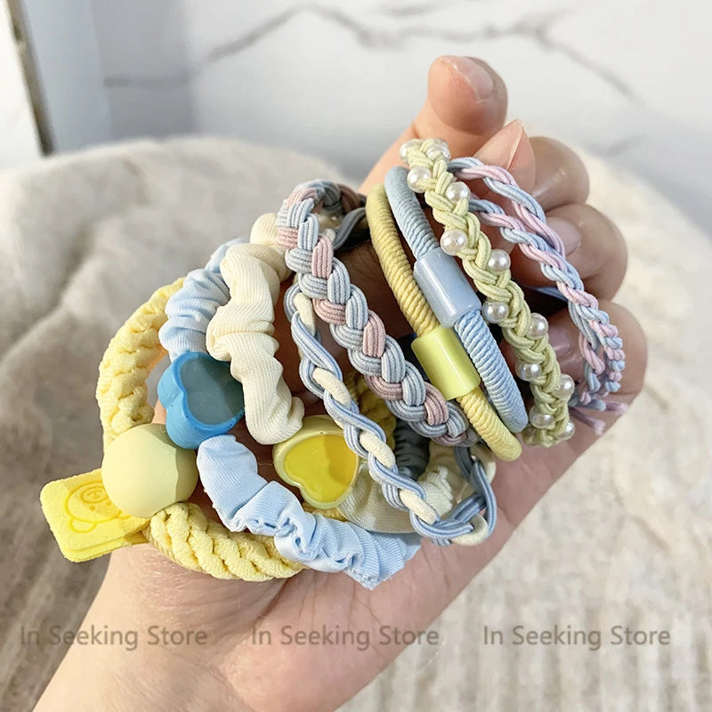 10pcs Girls Women Scrunchies Hair Tie Elastic Rubber Hairband Colorful Kids Hair Accessory Rope Ring Gum Rims Headwear