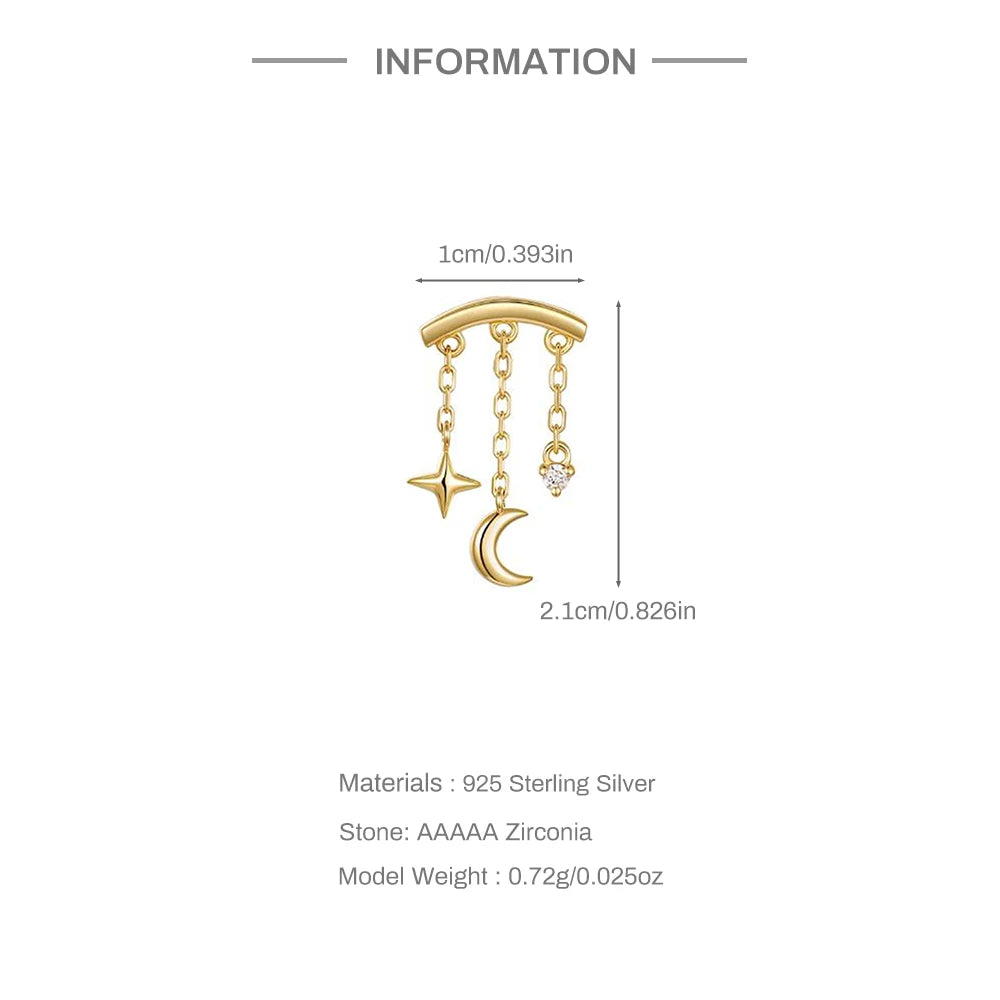 CANNER 1PC 925 Sterling Silver Tassel Chain Eight Pointed Stars Moon Earrings For Women Ins Horse Eye Geometric Zircon Earring♥️