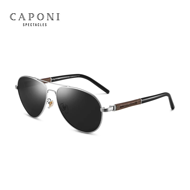 CAPONI Pilot Sunglasses Polarized UV400 High Quality Wooden Frame Sun Glasses For Men Luxury Brand Driving Eyewear Shades BS409♥️