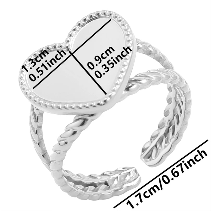 7pcs  Blank Base High Quality Stainless Steel Silver Color Ring Oval Peach Heart Quadrilateral Opening Adjustable Rings Femmes💕| Lurea accessories