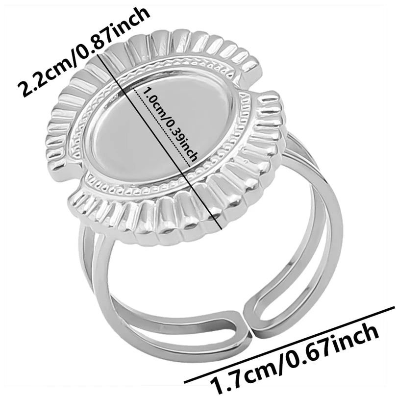 7pcs  Blank Base High Quality Stainless Steel Silver Color Ring Oval Peach Heart Quadrilateral Opening Adjustable Rings Femmes💕| Lurea accessories