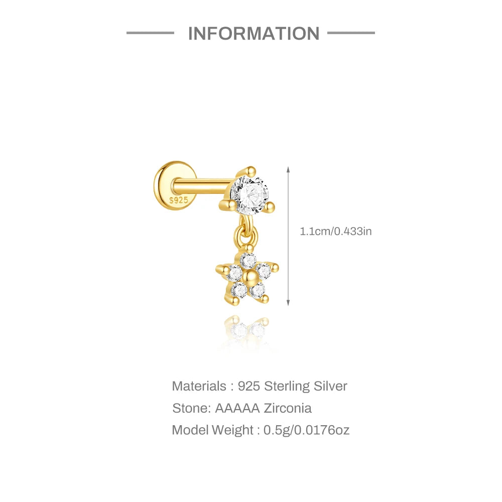 CANNER 1PC 925 Sterling Silver Tassel Chain Eight Pointed Stars Moon Earrings For Women Ins Horse Eye Geometric Zircon Earring♥️