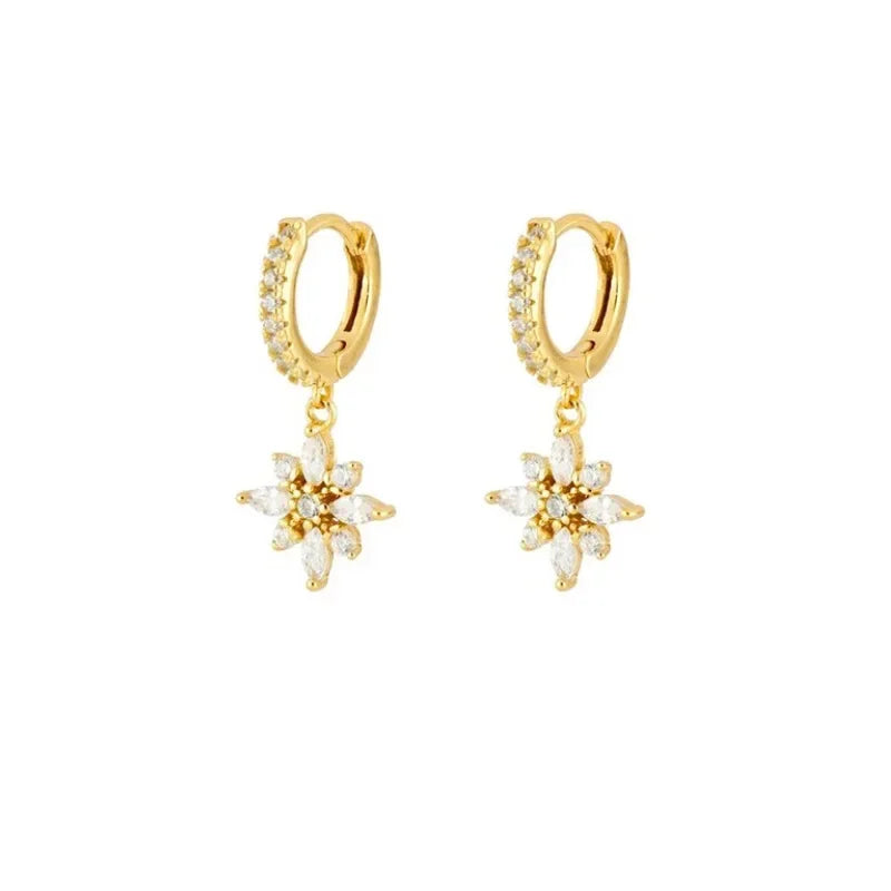 8pcs set Stainless Steel Water Drop Hoop Earrings For Women Cubic Zirconia Flowers Circle Cartilage Earring Piercing Jewelry☺️❤️