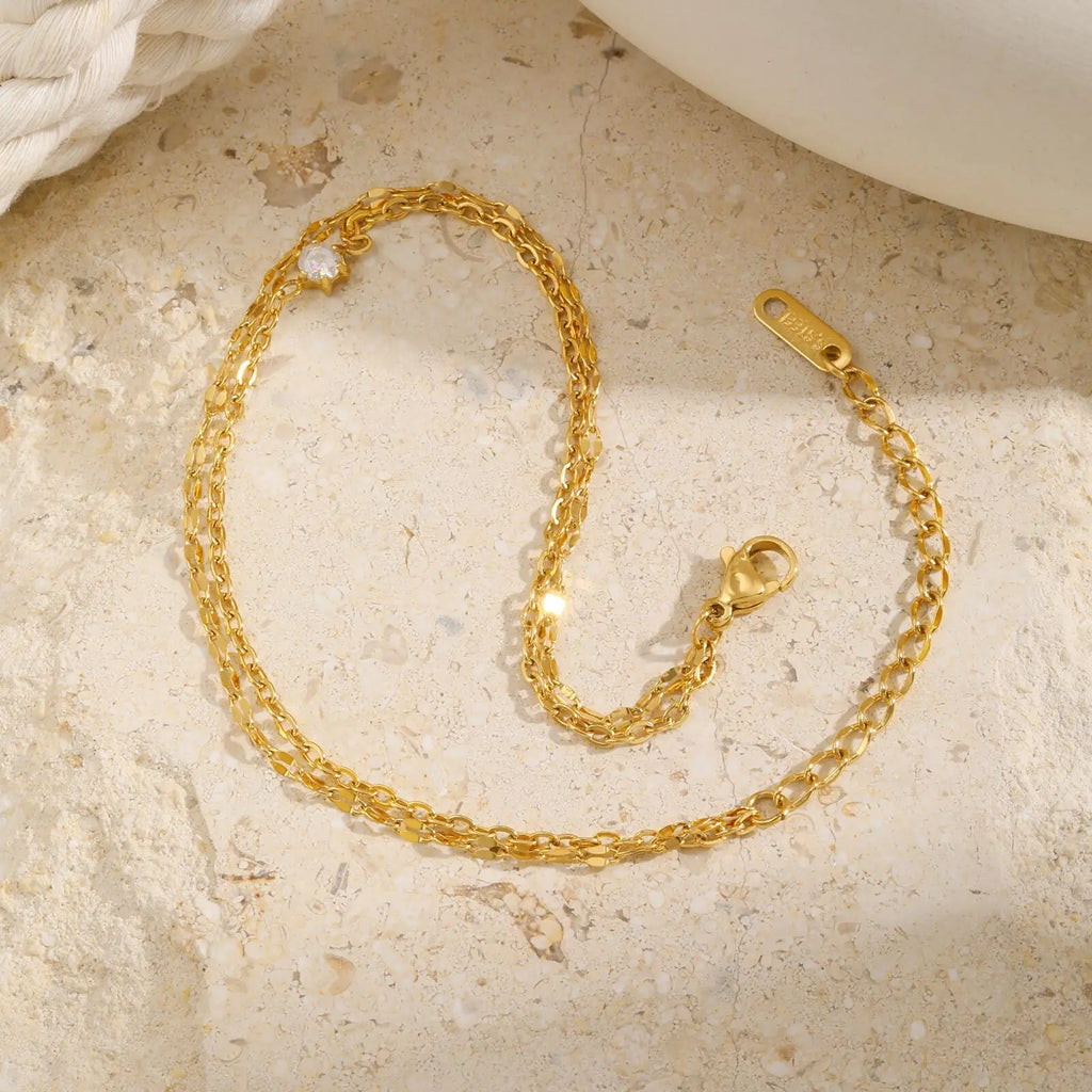 Waterproof Layered Anklet Bracelet for Women, Adjustable Gold Plated with Zirconia Stainless Steel Link Foot Chain Jewelry♥️