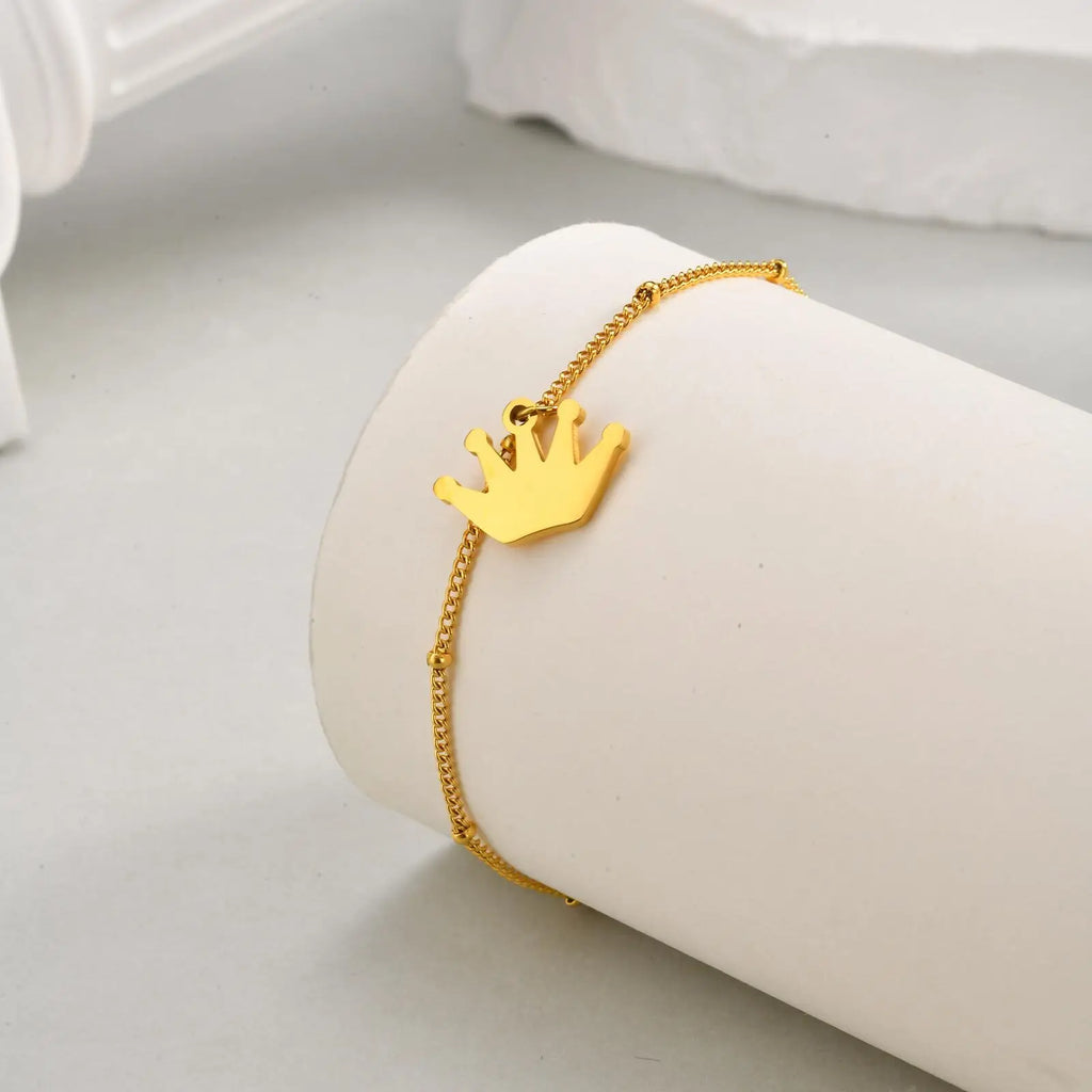 Vnox Classic Gold Plated Stainless Steel Chain Anklet, Summer Trendy Crown Foot Bracelet For Women Girls Not Allergic Jewelry💋