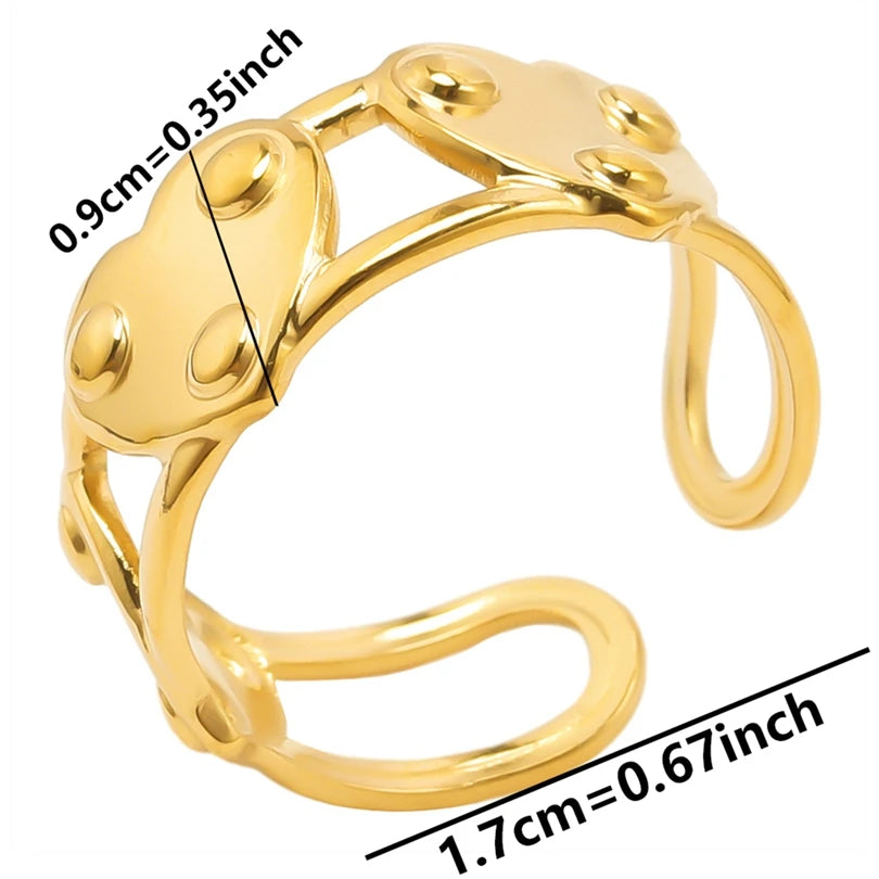 Chic 6pcs/lot Real Gold Color Wide Multi-layer Stainless Steel Ring Love Leaf Rainbow Rings Bulk Sale Women Jewelry Charms Gifts|with LUREA💛