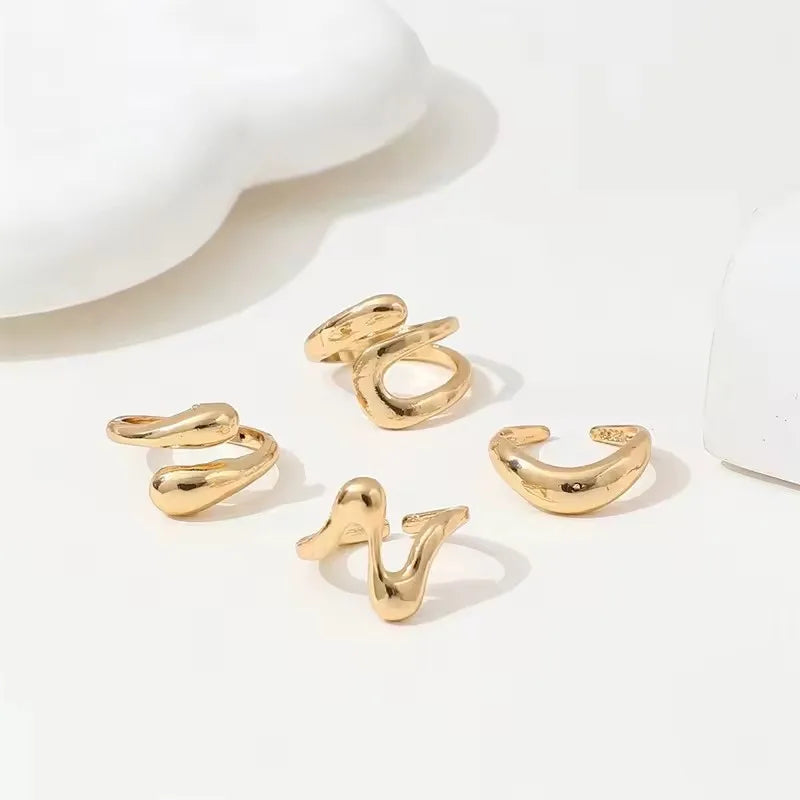 4Pcs/Set Vintage Geometric Smooth Opening Adjustable Ring for Women Hip Hop Irregular Joint Ring Set Fashion Party Jewelry| with lurea accessories 💕
