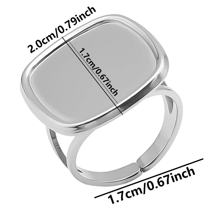 7pcs  Blank Base High Quality Stainless Steel Silver Color Ring Oval Peach Heart Quadrilateral Opening Adjustable Rings Femmes💕| Lurea accessories
