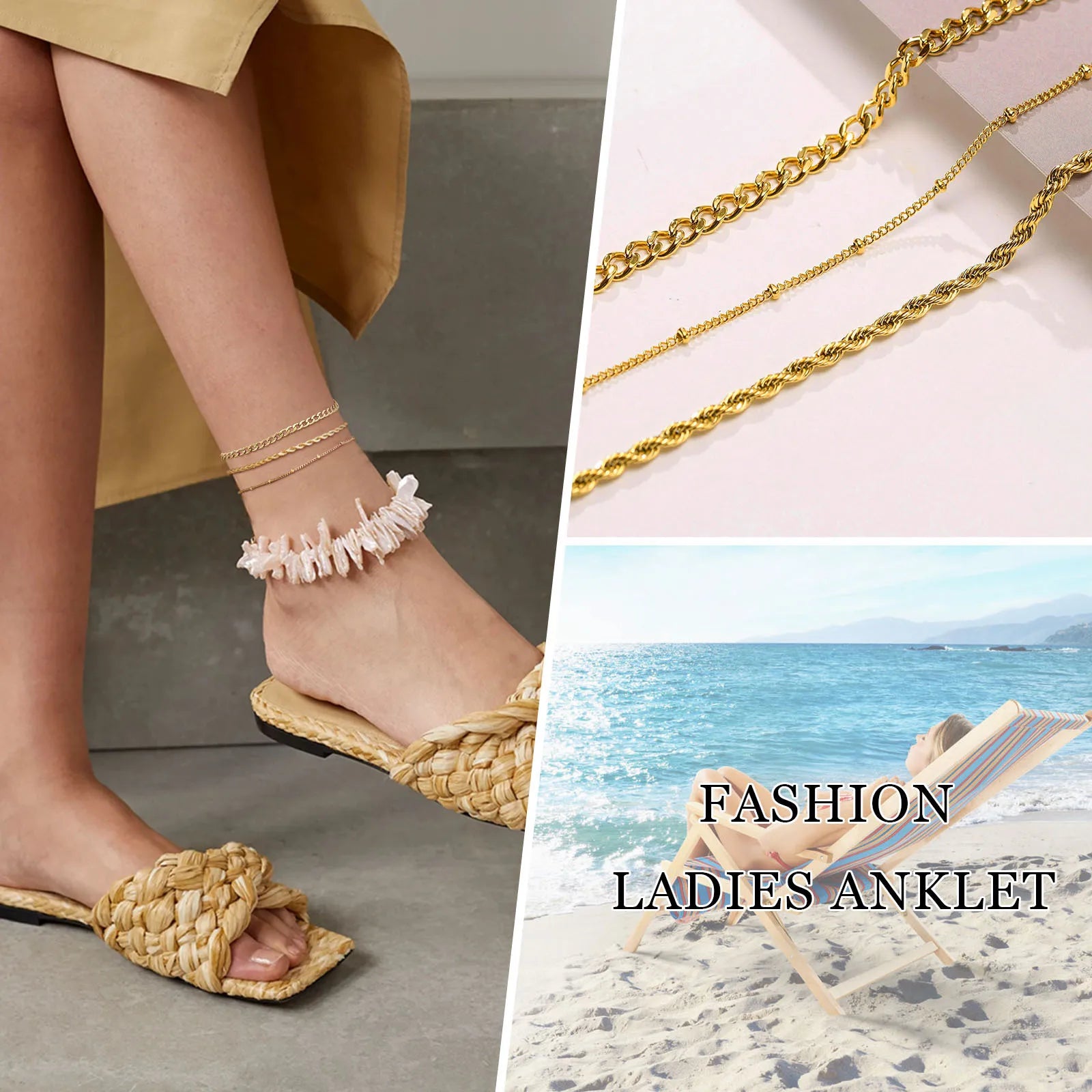 Vnox Charm Anklet For Women Girls,Stainless Steel Heart Round Accessories Gold Color Chain Anklet Bracket,Summer Beach Jewelry🤍