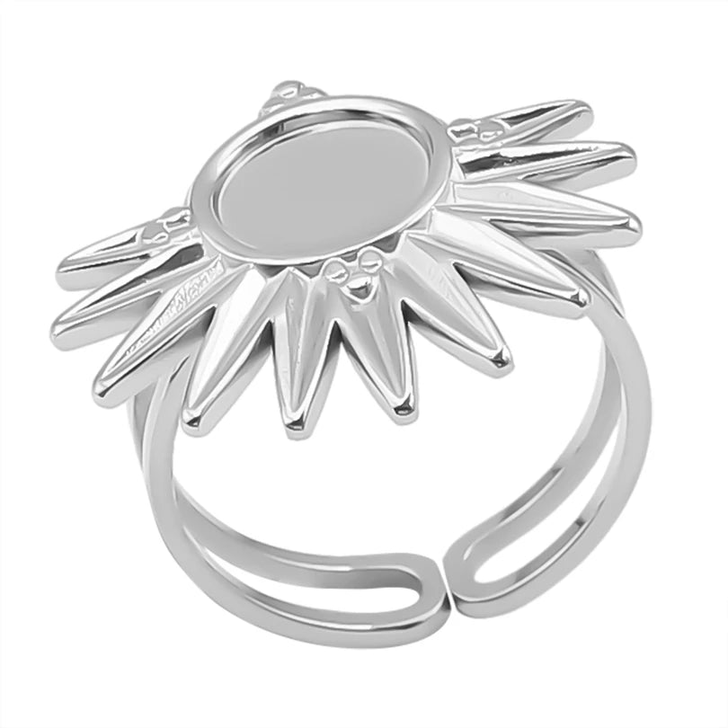 7pcs  Blank Base High Quality Stainless Steel Silver Color Ring Oval Peach Heart Quadrilateral Opening Adjustable Rings Femmes💕| Lurea accessories