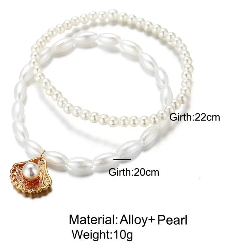 2025 Simple Artificial Pearl Scallop Shell Pendant Anklet Creative Retro Footwear Beach Ankle Bracelet Accessories