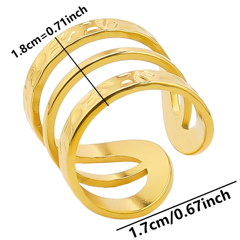 Chic 6pcs/lot Real Gold Color Wide Multi-layer Stainless Steel Ring Love Leaf Rainbow Rings Bulk Sale Women Jewelry Charms Gifts|with LUREA💛