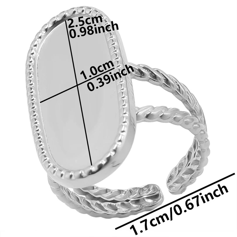7pcs  Blank Base High Quality Stainless Steel Silver Color Ring Oval Peach Heart Quadrilateral Opening Adjustable Rings Femmes💕| Lurea accessories