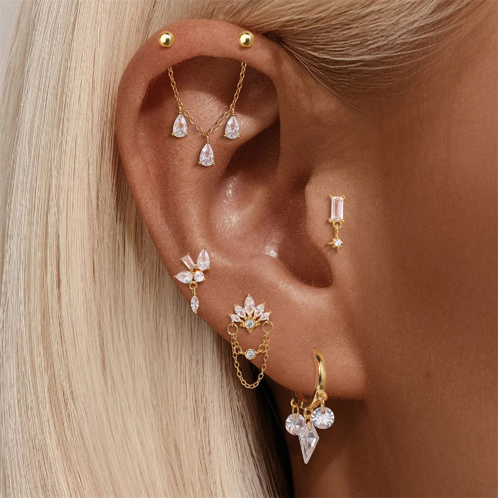 CANNER 1PC 925 Sterling Silver Tassel Chain Eight Pointed Stars Moon Earrings For Women Ins Horse Eye Geometric Zircon Earring♥️