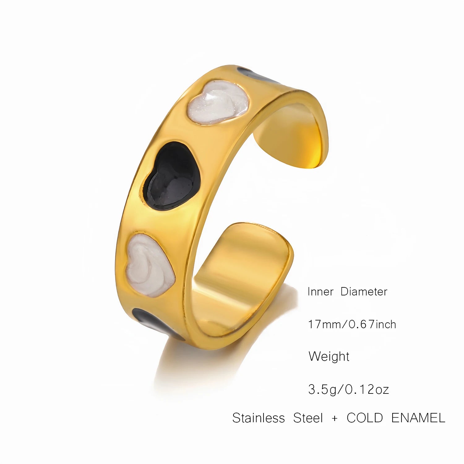 UHBINYCA Simple Black and White Cold Enamel Ring, Stainless Steel Ring with Adjustable Opening|Lurea accessories ♥️