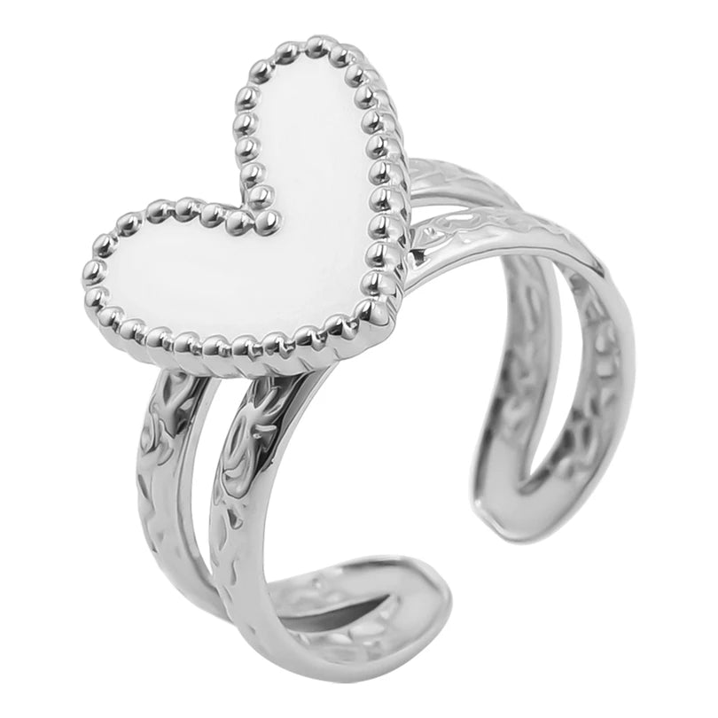 7pcs  Blank Base High Quality Stainless Steel Silver Color Ring Oval Peach Heart Quadrilateral Opening Adjustable Rings Femmes💕| Lurea accessories