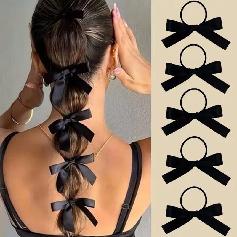 5Pcs Women's Style, Fashionable and Cute, Black Bow Hair Tie, Suitable for Daily Use, Recommended Gift Hair Accessories💎