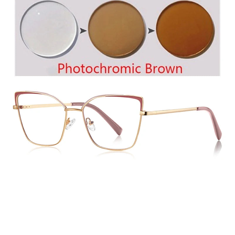 0 -0.5 -0.75 To -6.0 Pink Gold Frame Cat Eye Minus Myopia Glasses Women 1.56 Aspheric Anti Blue Light Prescription Spectacles❤️