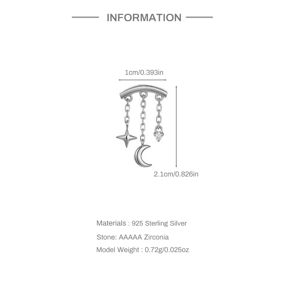 CANNER 1PC 925 Sterling Silver Tassel Chain Eight Pointed Stars Moon Earrings For Women Ins Horse Eye Geometric Zircon Earring♥️