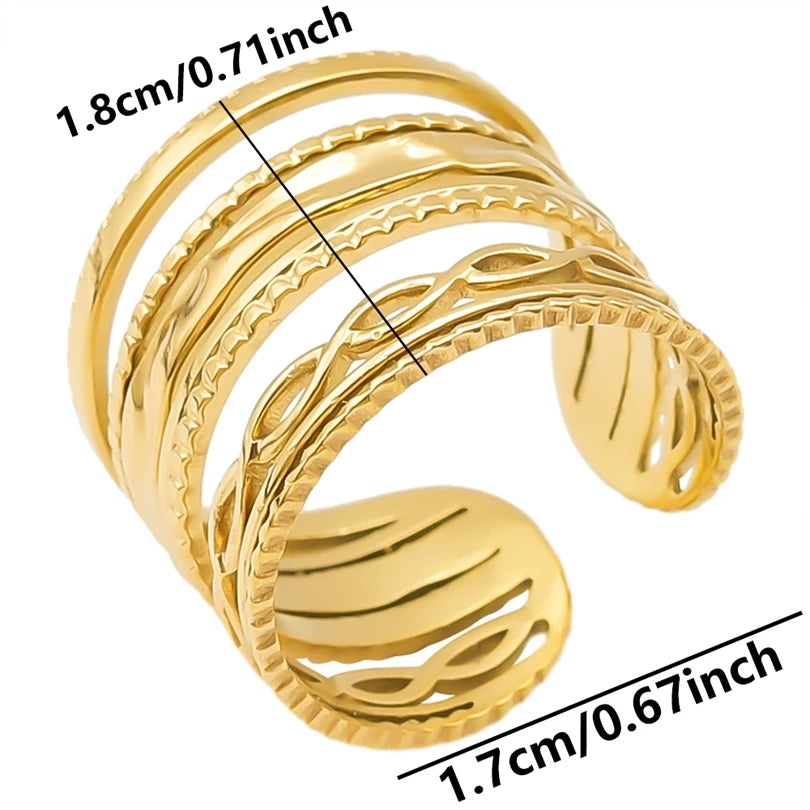 Chic 6pcs/lot Real Gold Color Wide Multi-layer Stainless Steel Ring Love Leaf Rainbow Rings Bulk Sale Women Jewelry Charms Gifts|with LUREA💛