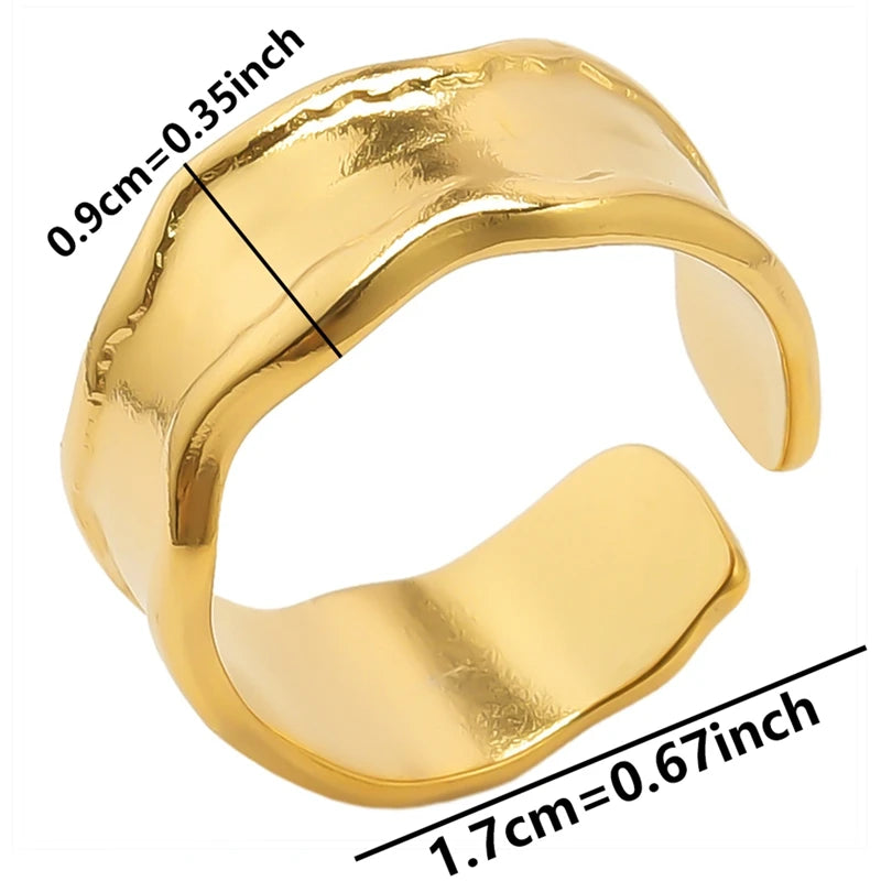 Chic 6pcs/lot Real Gold Color Wide Multi-layer Stainless Steel Ring Love Leaf Rainbow Rings Bulk Sale Women Jewelry Charms Gifts|with LUREA💛