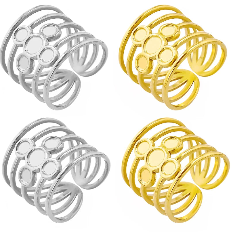 6pcs/lot Stainless Steel DIY Setting Rings Multi-layer Adjustable Open Rings Bases Jewelry Women Girls Anniversary Party Gifts