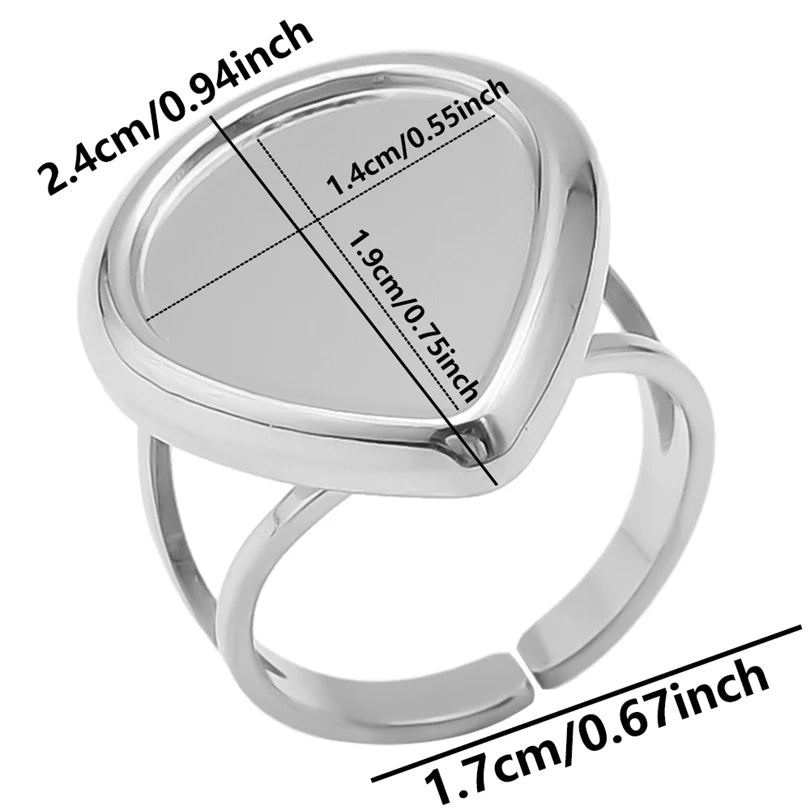 7pcs  Blank Base High Quality Stainless Steel Silver Color Ring Oval Peach Heart Quadrilateral Opening Adjustable Rings Femmes💕| Lurea accessories