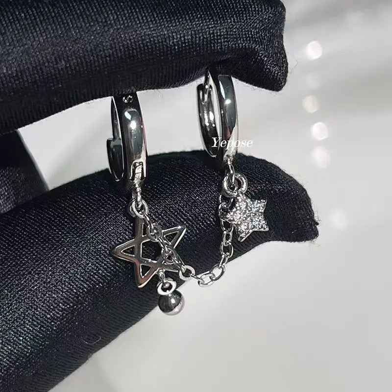 1PCS Silver Color Star Chain Double Ear Hole Stainless Steel Ear Bone Nail Y2K Fashion Hottie Earrings for Women Jewelry💛