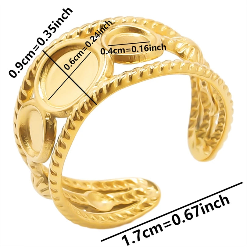 Chic 6pcs/lot Real Gold Color Wide Multi-layer Stainless Steel Ring Love Leaf Rainbow Rings Bulk Sale Women Jewelry Charms Gifts|with LUREA💛