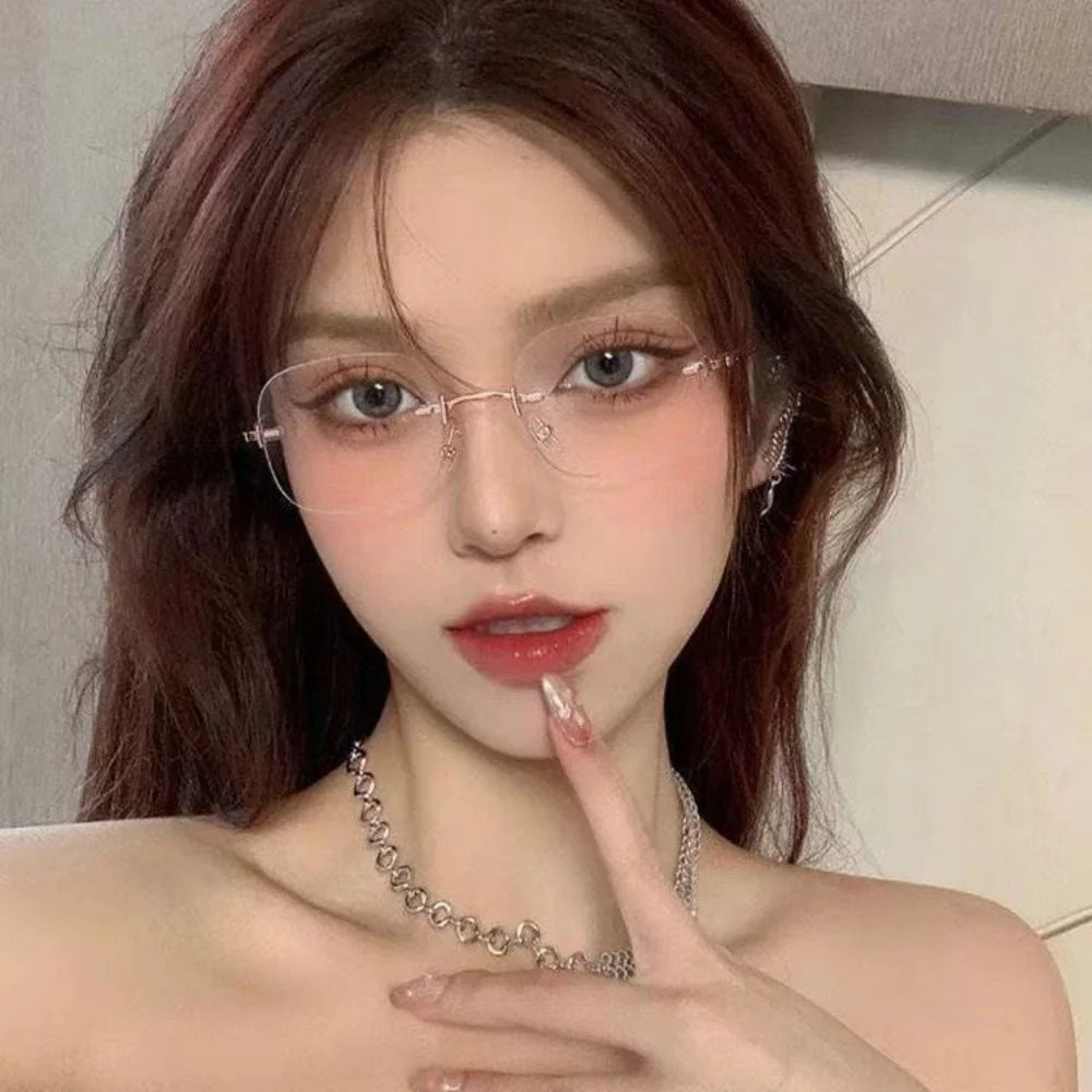 Luxury Brand Rimless Myopia Glasses Women Men Frameless Anti-blue Light Ultra-light Metal Thin Temples Eyewear Diopter 0 To -4.0♥️