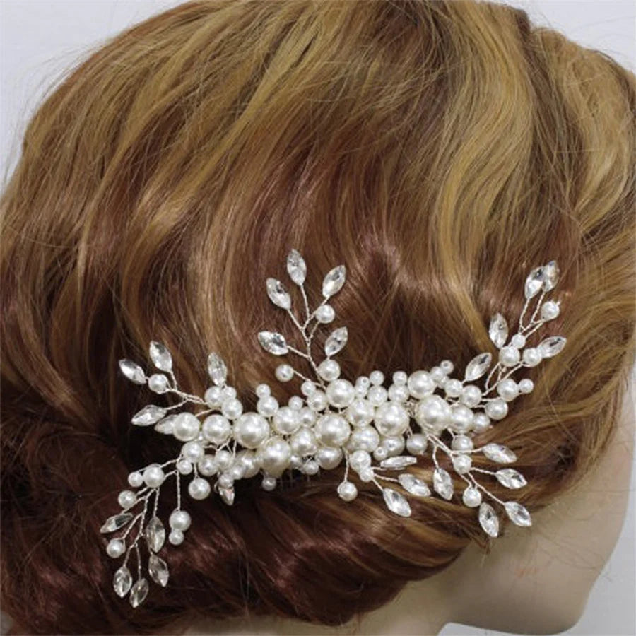 New pearl Crystal Rhinestone Hair Combs Rose Gold Silver Color Headpiece For Bride Women Wedding Hair Accessories Head Jewelry