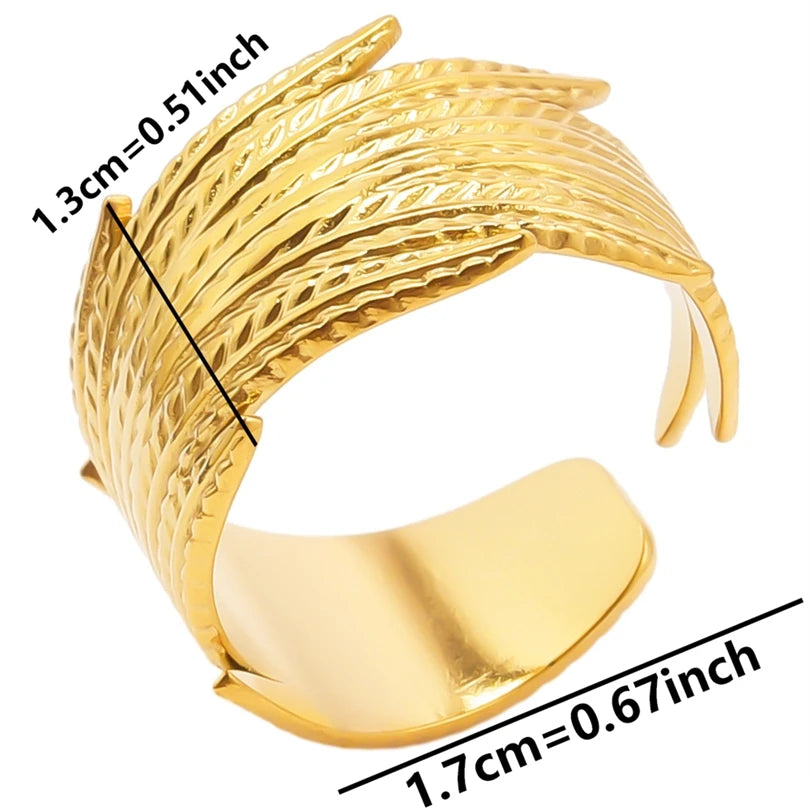 Chic 6pcs/lot Real Gold Color Wide Multi-layer Stainless Steel Ring Love Leaf Rainbow Rings Bulk Sale Women Jewelry Charms Gifts|with LUREA💛