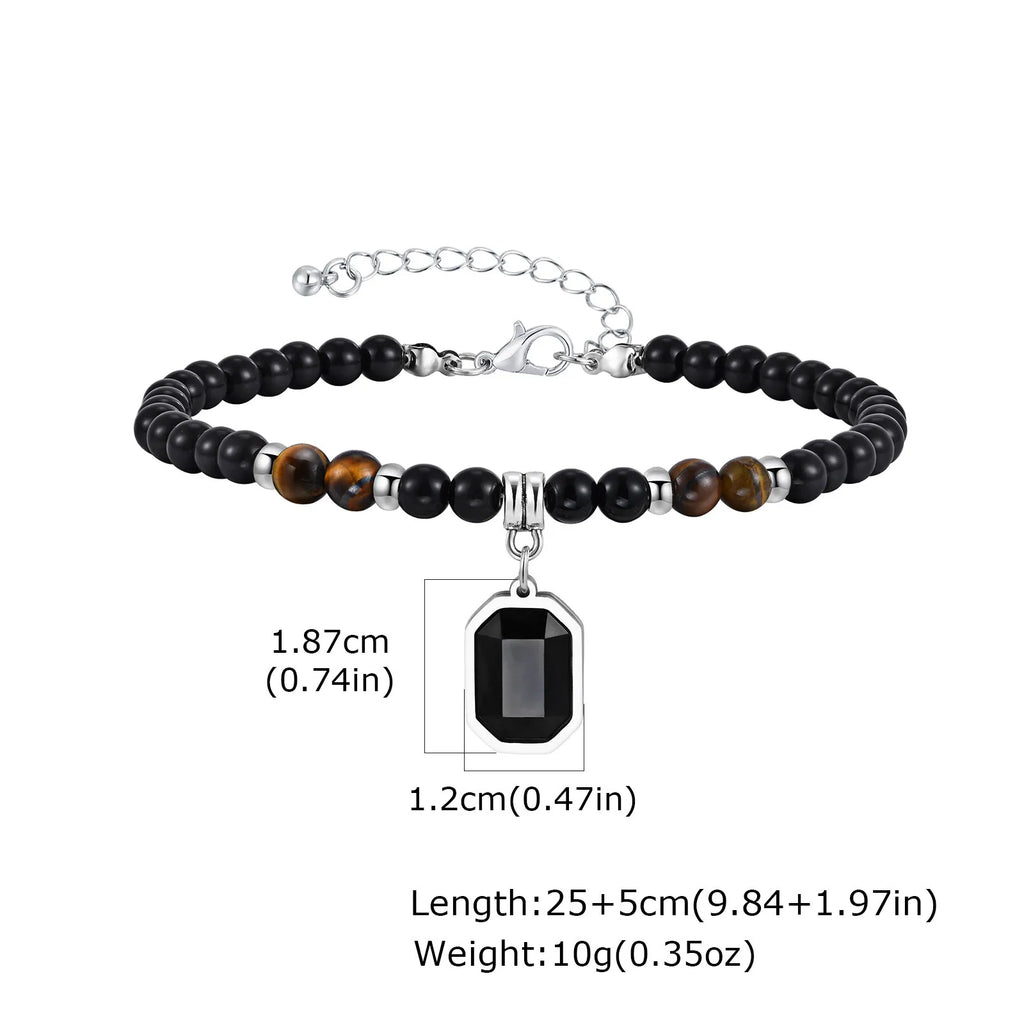 Tiger Eye Stone Glass Bead Anklet for Men,Stainless Steel Black Glass Square Charm Ankle Bracelet,Trendy Jewelry Gifts♥️