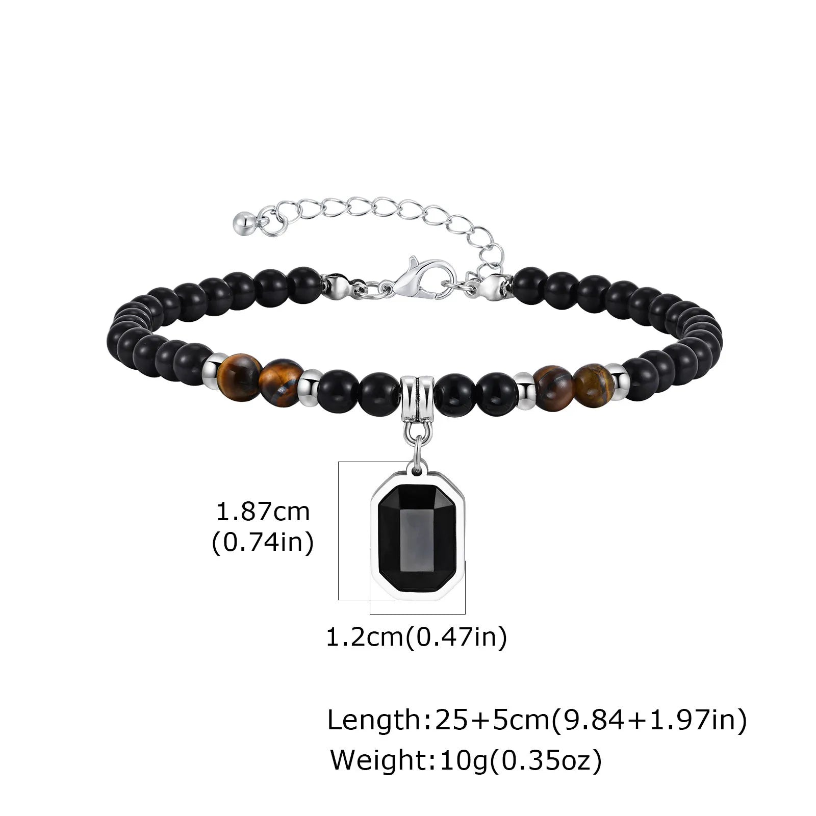 Tiger Eye Stone Glass Bead Anklet for Men,Stainless Steel Black Glass Square Charm Ankle Bracelet,Trendy Jewelry Gifts♥️