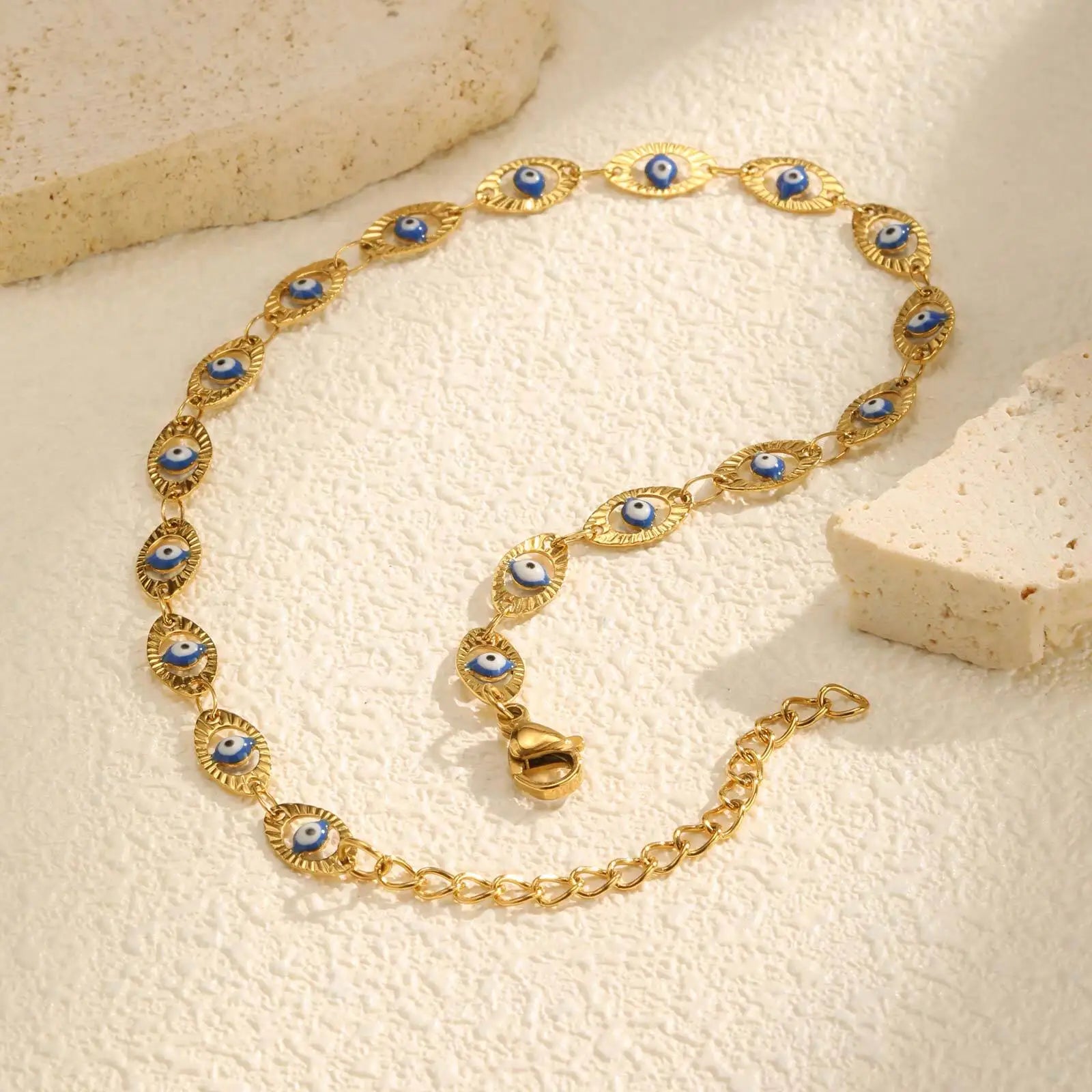 Evil Eye Anklet Bracelet for Women, Adjustable Waterproof Gold Plated Stainless Steel Beach Foot Anklets Summer Jewelry💕