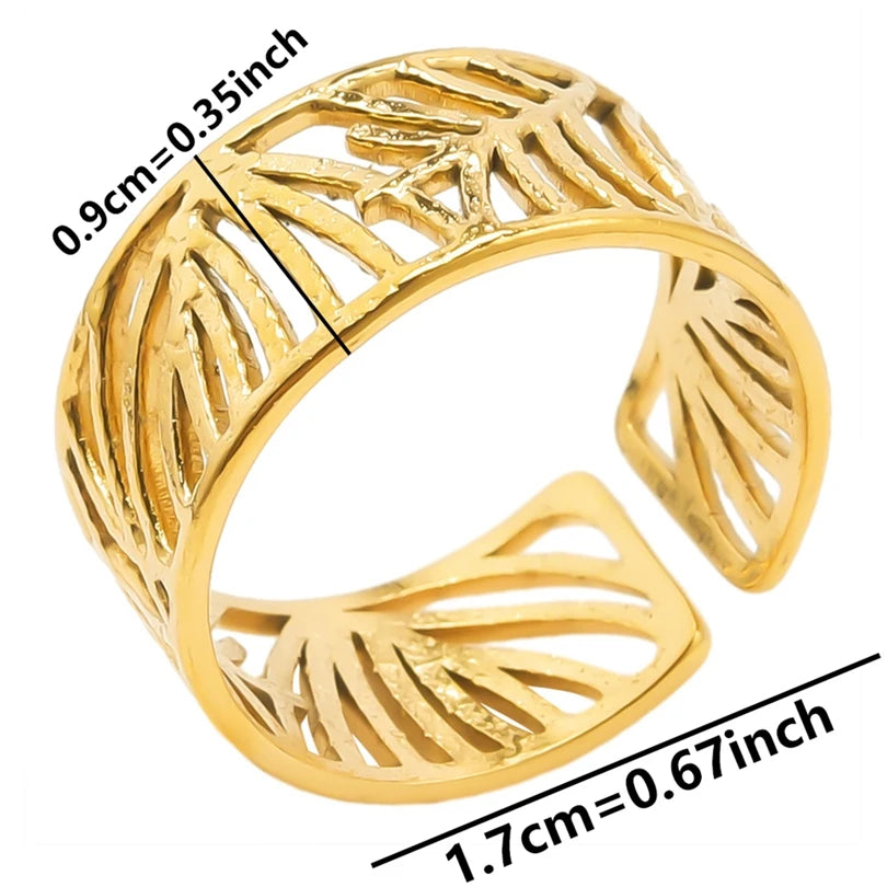 Chic 6pcs/lot Real Gold Color Wide Multi-layer Stainless Steel Ring Love Leaf Rainbow Rings Bulk Sale Women Jewelry Charms Gifts|with LUREA💛