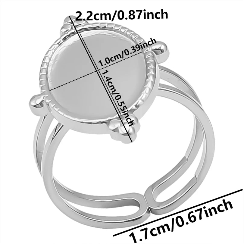 7pcs  Blank Base High Quality Stainless Steel Silver Color Ring Oval Peach Heart Quadrilateral Opening Adjustable Rings Femmes💕| Lurea accessories