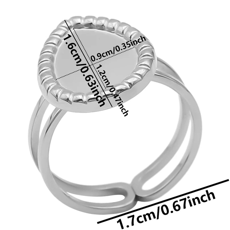 7pcs  Blank Base High Quality Stainless Steel Silver Color Ring Oval Peach Heart Quadrilateral Opening Adjustable Rings Femmes💕| Lurea accessories