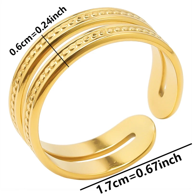 Chic 6pcs/lot Real Gold Color Wide Multi-layer Stainless Steel Ring Love Leaf Rainbow Rings Bulk Sale Women Jewelry Charms Gifts|with LUREA💛