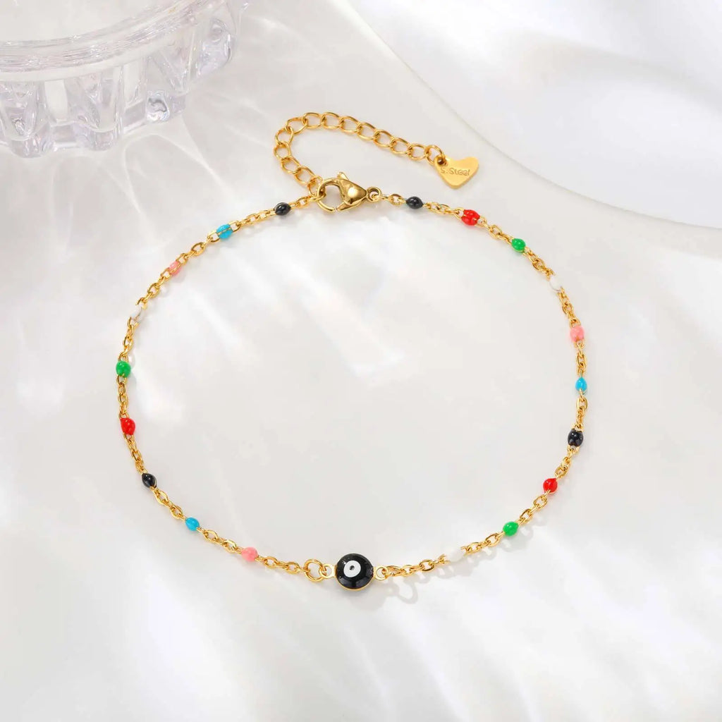 Evil Eye Anklet Bracelet for Women, 18K Gold Plated Stainless Steel, Adjustable Waterproof Evil Eye Jewelry✨️