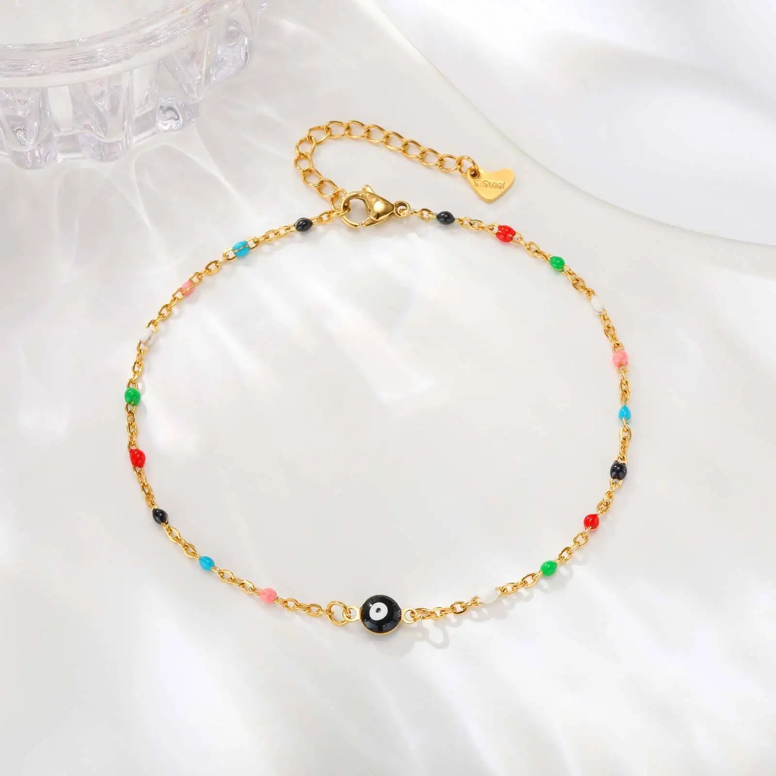 Evil Eye Anklet Bracelet for Women, 18K Gold Plated Stainless Steel, Adjustable Waterproof Evil Eye Jewelry✨️